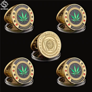 5SZT Poker Chip Casino Gold Coin POT Committed Metal Challenge Lucky Souvenir spersonalizowana kolekcja żetonów monet