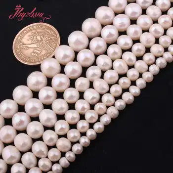 6-7,7-8,8-9 mm Nearround słodkowodne perły biały kamień naturalny koraliki DIY bransoletki naszyjnik biżuteria 14.5