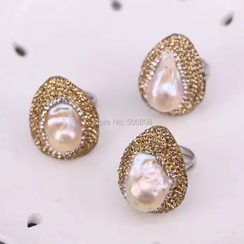 6 szt. urok natura perła pierścienie rhinestone betonowa wokół krople perła pierścienie dla kobiet ZYZ159-0642
