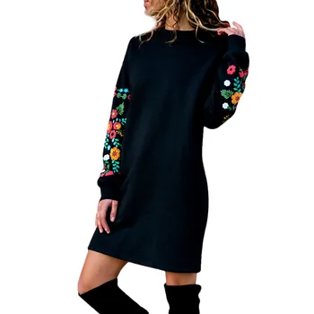 60#Kobiety Jesień Casual Z Długim Rękawem Kwiatowy Haft Bluza Sukienka Sexy Wypoczynek Zimowa Odzież Kobiety Estetyczna Bluza