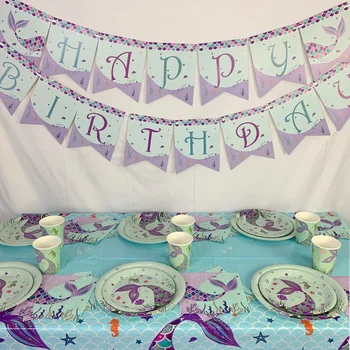 61 szt. Mermaid party tupperware zestaw serwetki talerze, filiżanki pod morzem dusza dziecka mała Syrenka urodziny dostawy
