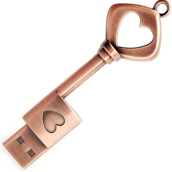 64GB USB 2.0 Flash Drive, Retro Love Heart Key Kształcie Thumb Drive,USB Pen Drive Copper USB Flash Drive Key