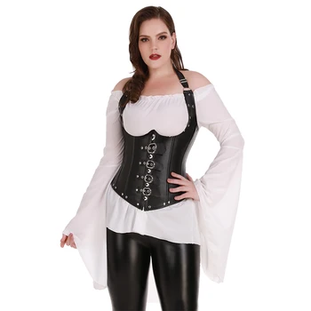 6xl plus-size kobiety sexy czarny gorset top steampunk gothic lateksowy gorset gorset Espartilho waist Cincher Korsett Overbust Femme