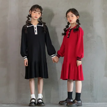 6Y To 16Y Girls Dress Knit Big Girls Clothes Size 14/16 Children Sukienka Elegant Dress 2020 Fall Baby Clothes Midi Long,#5663