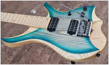 7 sekcję ciągu безголовая gitara elektryczna styl blue burst color Flame maple Neck w magazynie darmowa wysyłka