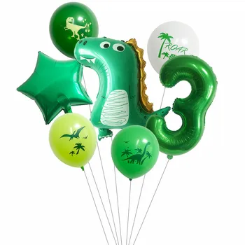 7 szt./lot dinozaur фольгированные balony chłopcy wszystkiego najlepszego z Okazji Urodzin balon dla dzieci dzieci Urodziny safari i dżungla cyfrowy złoty zielony balon