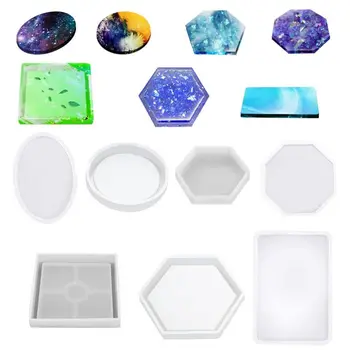 7 szt żywice silikonowe formy DIY Kryształ coaster formy silikonowe zawierają prostokątny, kwadratowy, okrągły, sześciokąt ośmiokąt formę