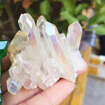 70 gramów naturalnego białego anioła Aura Kryształ klaster elektrolityczne powłoka tytanowa mechanizm kwarcowy klaster kamień uzdrowienie