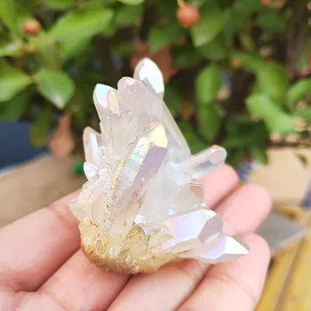70 gramów naturalnego białego anioła Aura Kryształ klaster elektrolityczne powłoka tytanowa mechanizm kwarcowy klaster kamień uzdrowienie