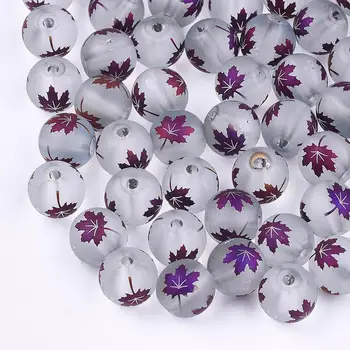 8 mm matowy galwaniczne przezroczyste okrągłe koraliki luźne kulki z wzorem liść klonu do produkcji biżuterii handmade bransoletka