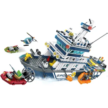 869 szt., posterunek patrolowy okręt bloki miasto Samolot łódź helikopter model cegła zabawki edukacyjne dla dzieci