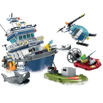869 szt., posterunek patrolowy okręt bloki miasto Samolot łódź helikopter model cegła zabawki edukacyjne dla dzieci