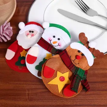 8szt kuchnia garnitur uchwyty troche srebra kieszenie noże widelce torba Bałwan Mikołaj Łoś przyjęcie Świąteczne ozdoby dla dzieci