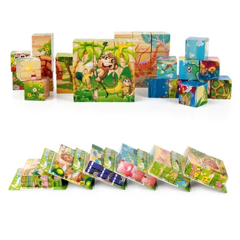 9 szt./kpl. rysunek 6 stron malarstwo 3D cube puzzle drewniane puzzle zwierzęta owoców ruchu wczesnej edukacji nauki zabawki dla dzieci