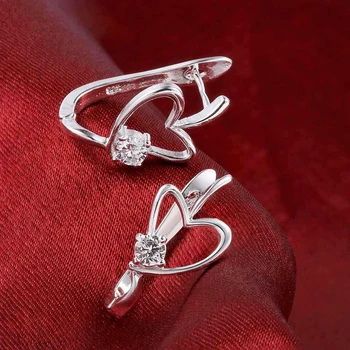925 srebrne kolczyki kobiety luksusowe biżuteria romantyczna miłość Serce Cyrkon hoop kolczyki Lady rocznica akcesoria KOFSAC