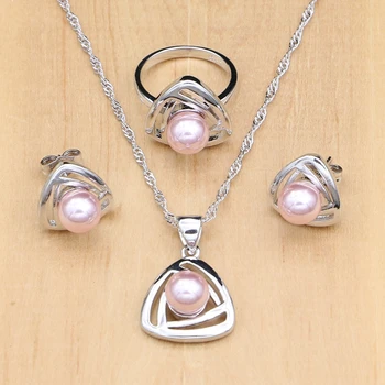 925 srebro biżuteria zestawy Różowy perła koraliki biżuteria dla kobiet Perła partii srebro biżuteria 4szt