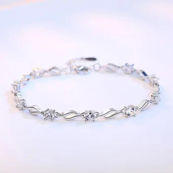 925 srebro mody błyszczący Kryształ panie bransoletka biżuteria hurtowych prezent na urodziny nie blakną anty alergia tani