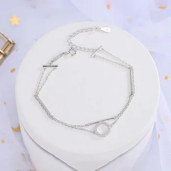 925 srebro podwójna warstwa Kryształ okrągły bransoletka-opiekuna i bransoletka dla kobiet eleganckie dekoracje ślubne Bransoletka Sl382