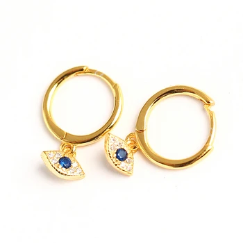 925 Srebro Przykre Hoop Kolczyki Niebieski Kryształ Oko Wiszące Kolczyki Zapobiec Alergii Kolczyki Dla Kobiet Koreański Biżuteria