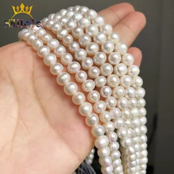 AA+ naturalne słodkowodne biała perła koraliki okrągłe koraliki do biżuterii DIY produkcja bransoletka naszyjnik akcesoria 15