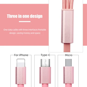 !ACCEZZ chowany 3 w 1 kabel USB oświetlenia Micro USB C przewód dla iPhone 8 Xiaomi Samsung Realme 2.4 A szybkie kabel zasilający