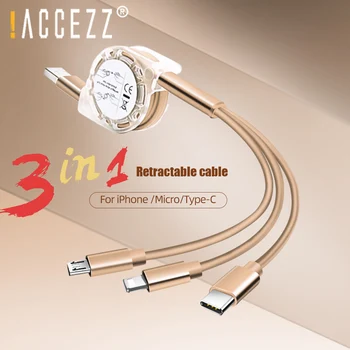 !ACCEZZ chowany 3 w 1 kabel USB oświetlenia Micro USB C przewód dla iPhone 8 Xiaomi Samsung Realme 2.4 A szybkie kabel zasilający