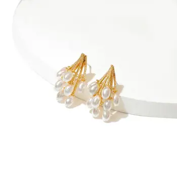 AENSOA Vintage Pearl Hanging Drop kolczyki dla kobiet Japonia koreański elegancki Perłowy bukiet efektowne złote kolczyki biżuteria 2020