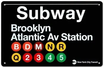 AIDANDAN Subway Brooklyn Atlantic Avenue Station New Design Tin Signs w stylu Vintage Metal Tin Signs for Wall Art Decor s 20 X 30 cm