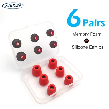 AIKSWE redukcja szumów 3 pary z pianki memory panewki & 3 pary silikonowe wkładki douszne, aby przewodowe słuchawki douszne z skrzynią