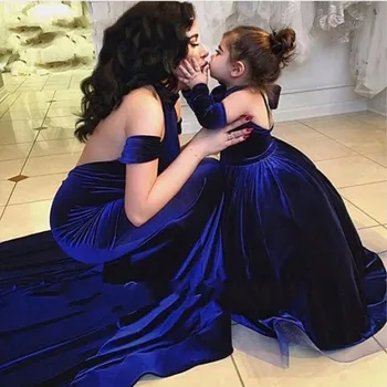 Aksamitna suknia dla dziewczyn-dziewczyny kwiaty do ślubu, pierwsza Komunia Święta korowód sukienka niebieski 2021 Wiosna 1 szt. sukienka dla dziewczynek