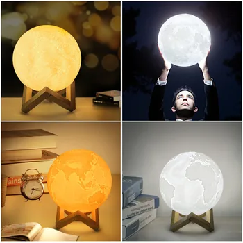 Akumulator drukowanie 3D Moonlight lampa i ziemskie lampa 2 kolory dotykowy przełącznik zmiany Led Night Light Home Regał Decor kreatywny prezent