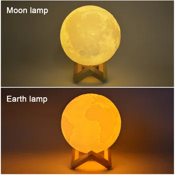 Akumulator drukowanie 3D Moonlight lampa i ziemskie lampa 2 kolory dotykowy przełącznik zmiany Led Night Light Home Regał Decor kreatywny prezent