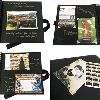 Albumy 80 czarnych stron Księgi Pamięci A4 Rzemieślnicza papier DIY scrapbooking Rysunek 12 markerów Ślub urodziny dla dzieci prezent