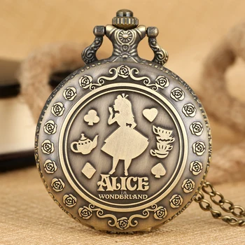 Alicja w Krainie Czarów zegarek kieszonkowy dziewczyna szablon okładka zegarki kobiety praktyczny stop cienki łańcuch wisiorek zegarek relogio de bolso