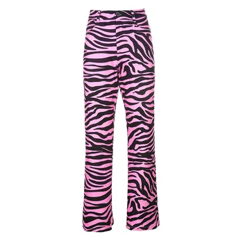 ALLNeon Y2k estetyka różowy Zebra print długie spodnie E-girl w stylu punk połowy talii temat proste spodnie 90-tych, meble, odzież, Spodnie