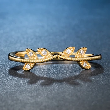 ALLNOEL oliwkowy arkusz 925 srebrny pierścień Cyrkon złoto-kolor pierścienia dla kobiet moda szczupła 925 srebro biżuteria prezenty ślubne