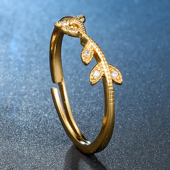 ALLNOEL oliwkowy arkusz 925 srebrny pierścień Cyrkon złoto-kolor pierścienia dla kobiet moda szczupła 925 srebro biżuteria prezenty ślubne
