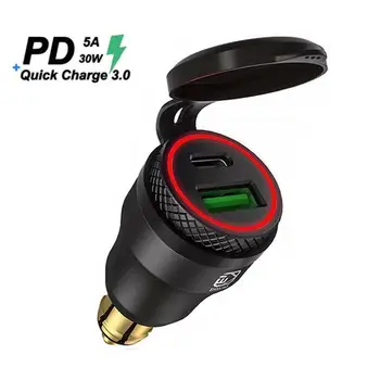 Aluminiowy Typ-C PD Power Delivery USB Charger 30W QC 3.0 Quick Charger wodoodporny do Hella DIN Socket BMW Ducati Triumph CSV