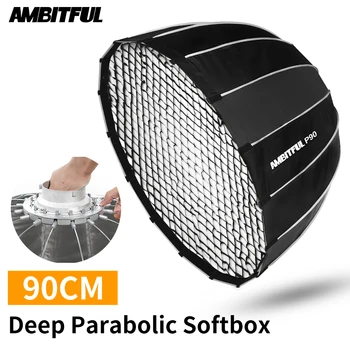 AMBITFUL przenośny P90 90 cm szybko szybka instalacja głęboki paraboliczny softbox z sieci siatką Bowens Flash Speedlite Softbox