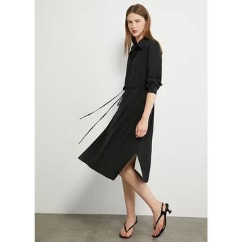 AMII minimalizm jesienne sukienki dla kobiet moda Olstyle klapy jednolity nieregularne hem sukienka z szyfonu sukienki 12040546