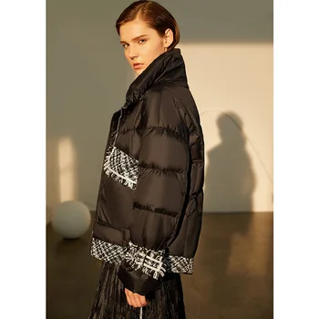 Amii minimalizm płaszcz zimowy damski moda patchwork stoisko kołnierz zamek damska dół zbiórki kurtka przyczynowego damska kurtka 12070606