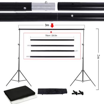 Andoer Photo Studio Kit Set background Stand Photography Equipment with Storage Bag Black White Nonwoven Backdrops and Mini Clips