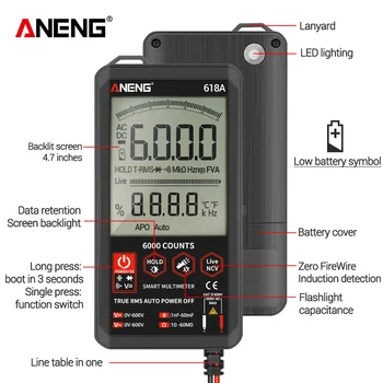 ANENG 618A multimetr cyfrowy profesjonalny Smart Touch analogowy DC True RMS Auto Tester tranzystorowy kondensator NCV Detecter Meter