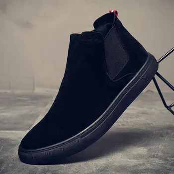 Anglia projekt moda męska Chelsea buty krowi zamsz buty czarne buty poślizgu na płaskiej platformie botki sapatos botas męski