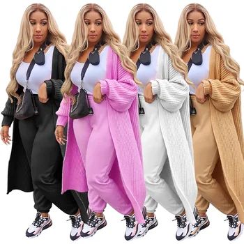 ANJAMANOR Solid Knitted oversize Long Cardigan Sweaters for Women Fashion Casual Coat Pink White Outwear Dropshipping D48-FA56