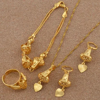 Anniyo Heart Jewelry set naszyjnik i wisiorek bransoletka kolczyki pierścień złoty kolor łańcucha kobiety romantyczny prezent Afryki zestaw arabski #053806
