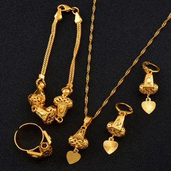 Anniyo Heart Jewelry set naszyjnik i wisiorek bransoletka kolczyki pierścień złoty kolor łańcucha kobiety romantyczny prezent Afryki zestaw arabski #053806