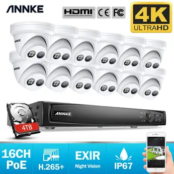 ANNKE 16CH 4K Ultra HD POE Network Video Security System 8MP H. 265 NVR z 12X 8MP 30m EXIR Night Vision Weatherproof IP Camera