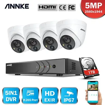 ANNKE 4CH 5MP Security Camera System 5MP Lite 5W1 H. 265+ DVR z 4szt 5MP PIR HD EXIR Dome Weatherproof CCTV Surveillance Kit
