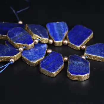 Approx11PCS/strand Lapis Lazuli Top mistrzowski pas aktywnego drukujących Raw Połaci Slice Beads Gold edged zawieszenia,naturalne kamienie kamień naturalny tworzenia biżuterii